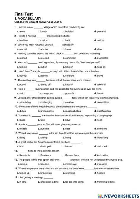 Use Of English Ii B1 Final Test Worksheet English Vocabulary Exercises Learn English Words