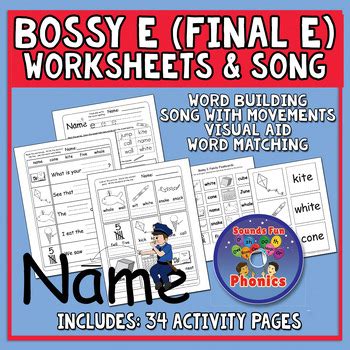 Bossy E Worksheets (Final E Words) and Song | NO PREP - HeidiSongs