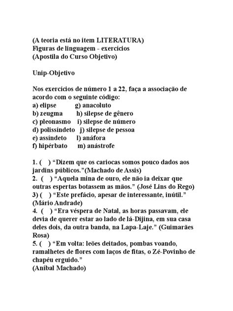 105 Exercícios Sobre Figuras De Linguagem Pdf