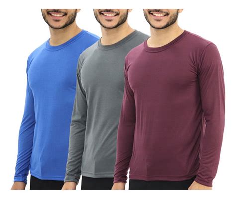 Kit 3 Camisetas Masculina Malha Fria Básica Lisa Manga Longa