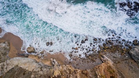 Wallpaper Waves Rocks Aerial View Sea Shore Hd Widescreen High