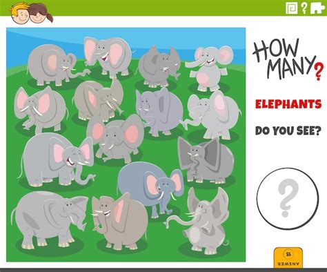 Premium Vector | Counting cartoon elephants animals educational game