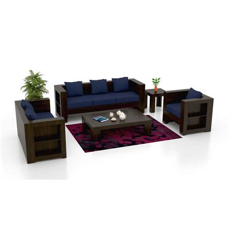 Brookwood Design S Brown Blue Wooden Fabric Sofa Set For Home At Rs