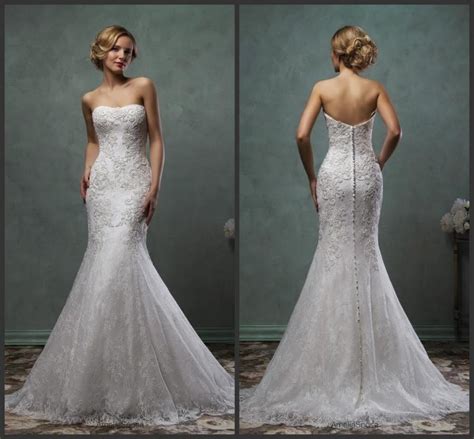 Exquisite Amelia Sposa Lace Trumpet Wedding Dresses Strapless