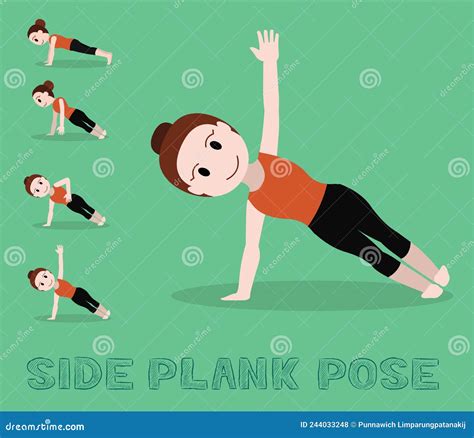 Yoga Tutorial Side Plank Pose Cute Cartoon Vector Illustration Stock