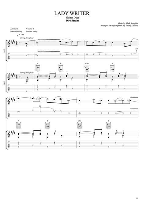 Tablature Lady Writer De Dire Straits Guitar Pro Duo De Guitares