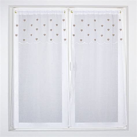 Paire de voilages passe tringle 60 x 90 cm Cœurs Beige Rideau