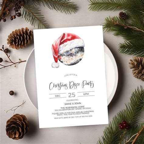 Christmas Disco Party Invitation, Retro Christmas Party Invite, Disco ...