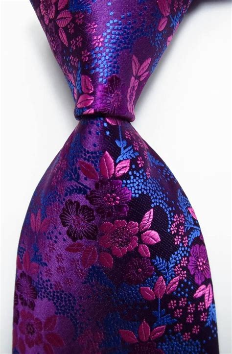 New Classic Floral Purple Pink Blue Jacquard Woven Silk Men S Tie