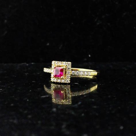 Princess cut Ruby Ring Ruby Diamond Ring Prong set Ruby | Etsy