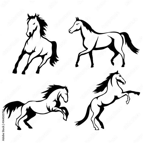 Vector set of black horse's head and mustang logo Isolated on white ...