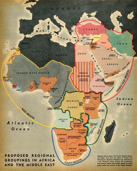 1944 Print Map Africa Groupings Indian Ocean Atlantic French Congo ...