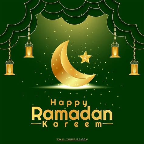 Ramadan Kareem Desejando Design De Cor Verde Em Efeito De Estrelas