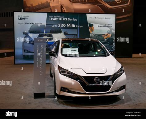 2019 Nissan Leaf Plus electric vehicle. Chicago Auto Show Stock Photo ...