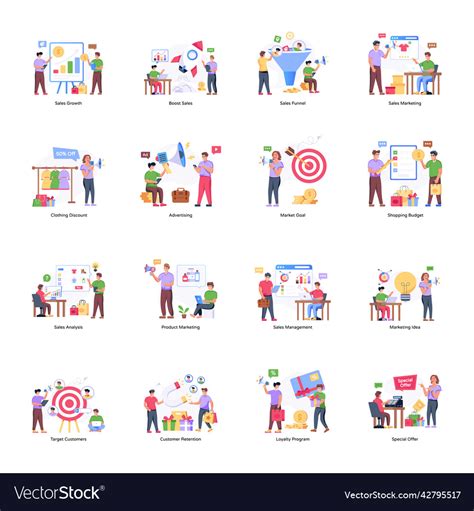 Collection of sales marketing flat Royalty Free Vector Image