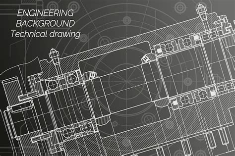 Desenhos de engenharia mecânica em fundo preto fuso da fresadora