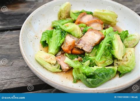 Stir Fried Cabbage Pork Belly Stock Photo Image Of Belly Cabbage