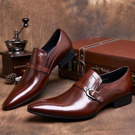 Real Leather Mens Pointy Toe Buckle Dress Formal Business Buckle Wedding Shoes Leather Shoes