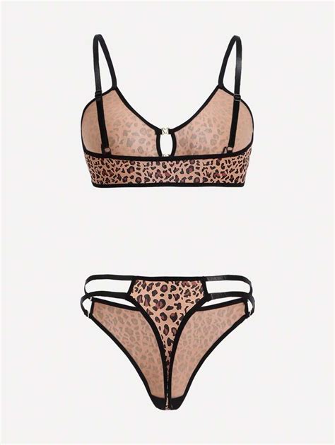 Leopard Print Cut Out Contrast Binding Lingerie Set Shein Uk