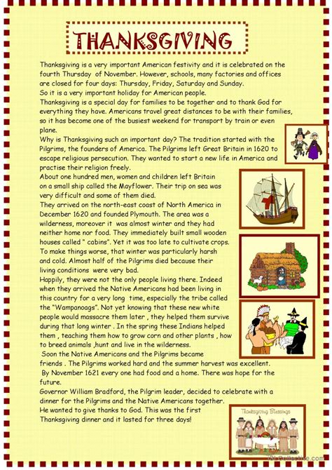 Thanksgiving Reading For Pre Inte English ESL Worksheets Pdf Doc