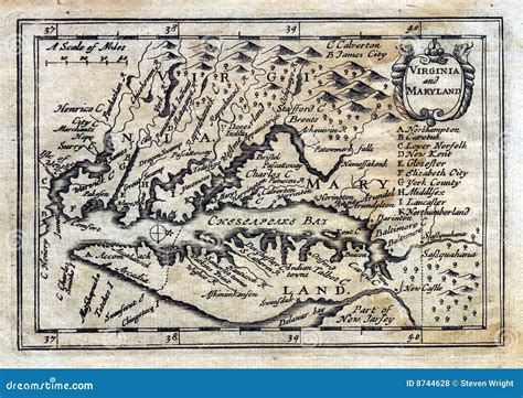 1635 Antique Speed Map Colonial Virginia Maryland Royalty Free Stock ...