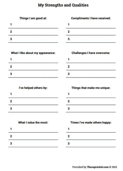 My Strengths And Qualities Worksheet Therapist Aid Self Esteem Anger