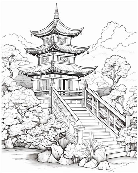 Premium Photo Small Asian Pagoda Coloring Page