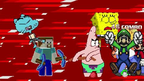 AN Mugen Request 1111 Spongebob Gumball Mario Steve VS Homer