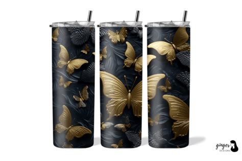 3d Seamless Dark Gold Butterfly Tumbler Graphic By Gingerdesign