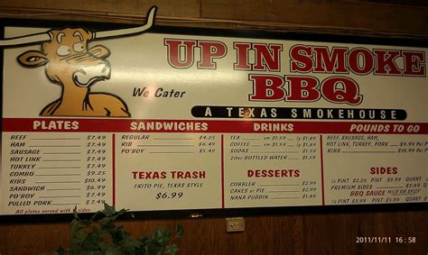 Up in Smoke BBQ Menu, Menu for Up in Smoke BBQ, West, Waco - Urbanspoon/Zomato