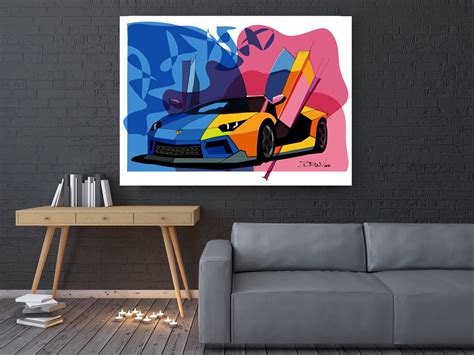 Lamborghini Lamborghini art print. Large Red Blue Lamborghini | Etsy