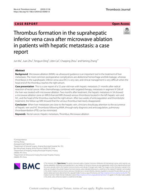 Pdf Thrombus Formation In The Suprahepatic Inferior Vena Cava After