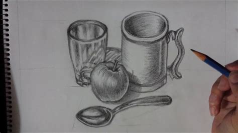 Still Life Drawing Tutorial Kitchen Utensils And Apple Youtube