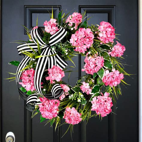 Pink Geranium Wreath For Front Door Geranium Door Décor Cottagecore Home Decoration Pink Spring