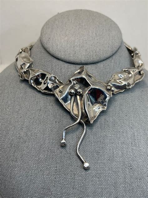 Vintage Sterling Modernist Artisan Necklace Gem