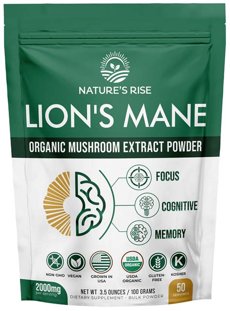 Lions Mane Mushroom Powder Organic Supplement Natures Rise