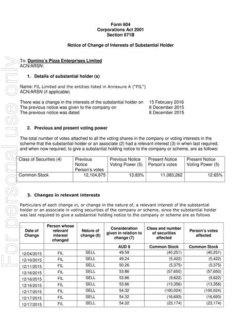 Fillable Online To Dominos Pizza Enterprises Limited Fax Email Print