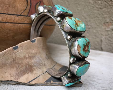 G Navajo Turquoise Cuff Bracelet Circa S Seven Stone Native