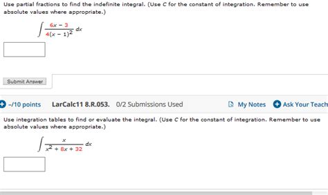 Solved Use Partial Fractions To Find The Indefinite Chegg