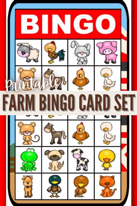 Printable Farm Bingo Card Set