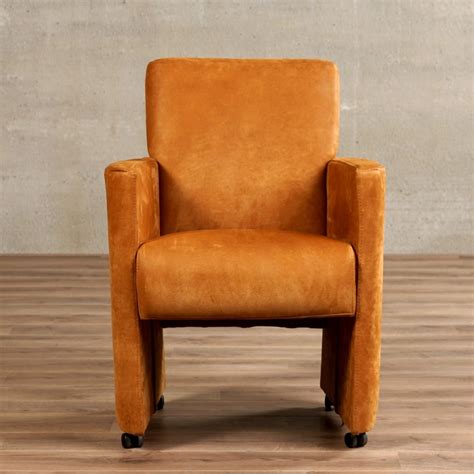 Leren Eetkamerfauteuil Elegant Kenia Leer Cognac Met Handgreep Met