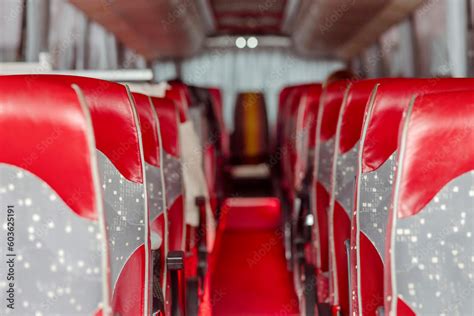 bus  empty interior  travel bus rows  red passenger seats