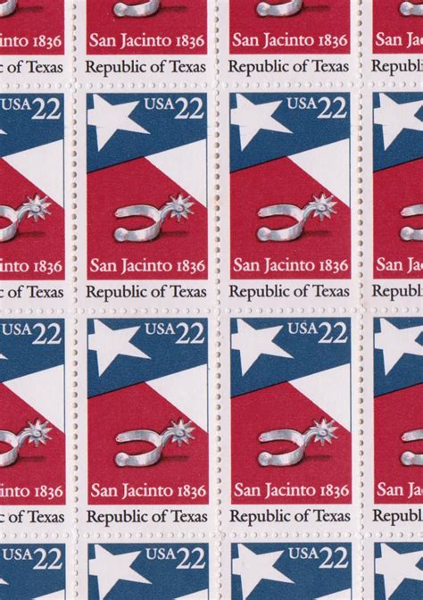 Republic Of Texas San Jacinto 1836 22 Cent Stamp Mint Sheet Of 50