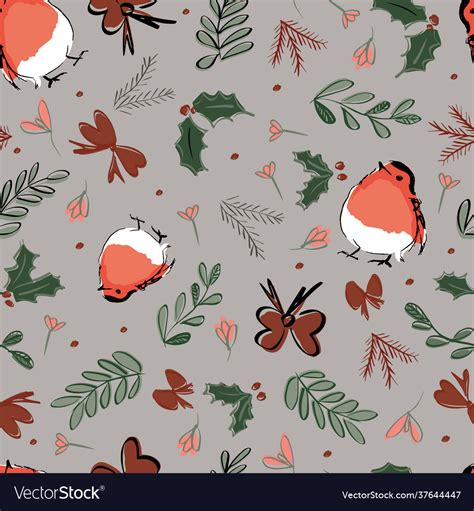 Christmas robin decorations seamless repeat Vector Image