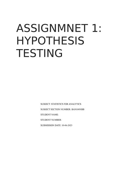 Assignment Hypothesis Testing Assignmnet Hypothesis Testing