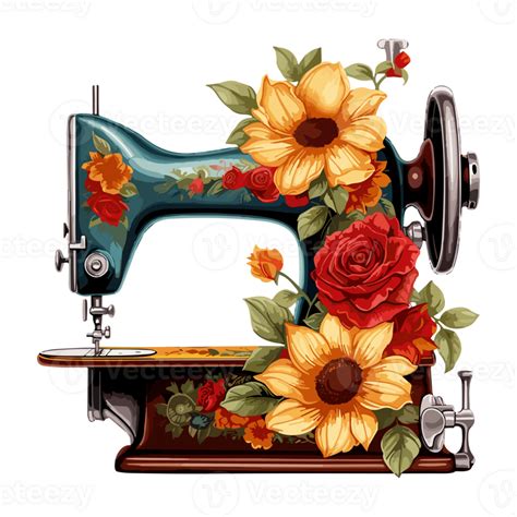 Sewing Machine With Sunflower On Transparent Background 34673905 PNG