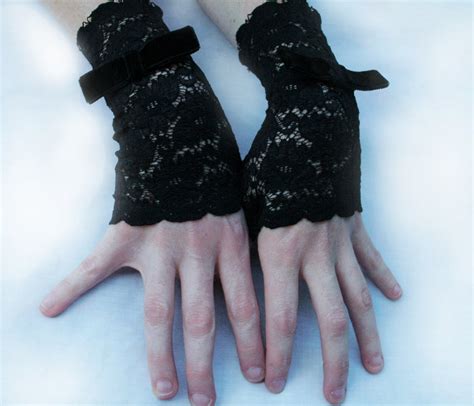 Black Lace Fingerless Gloves Gothic Black Lace Steampunk Goth Etsy