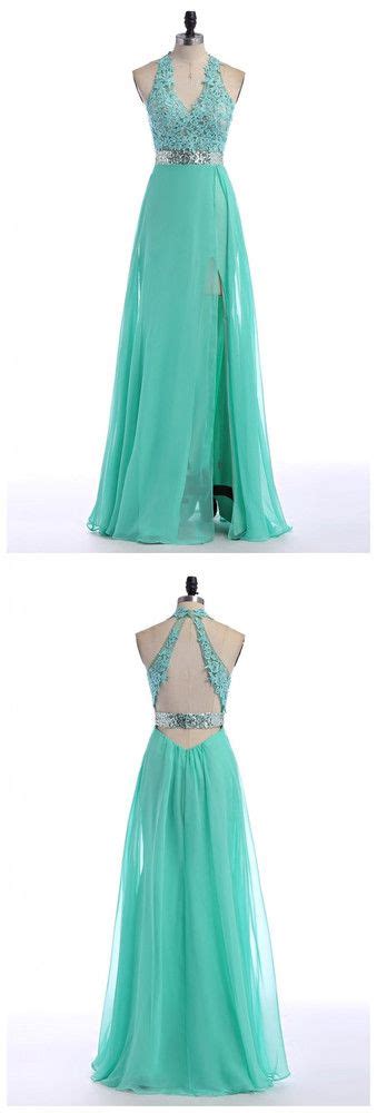 V Neck Lace Prom Dress With Open Backhalter Prom Dresseslong Evening