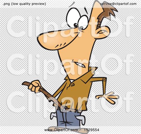 Clipart of a Cartoon Broke Man Tightening His Belt - Royalty Free ...