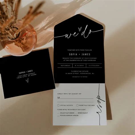 NOIR Minimalist Wedding All In One Invitation Zazzle